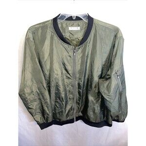 In’Voland Bomber Jacket Women’s Size 18W 2X Green Zip Front Sleeve Elastic Patch